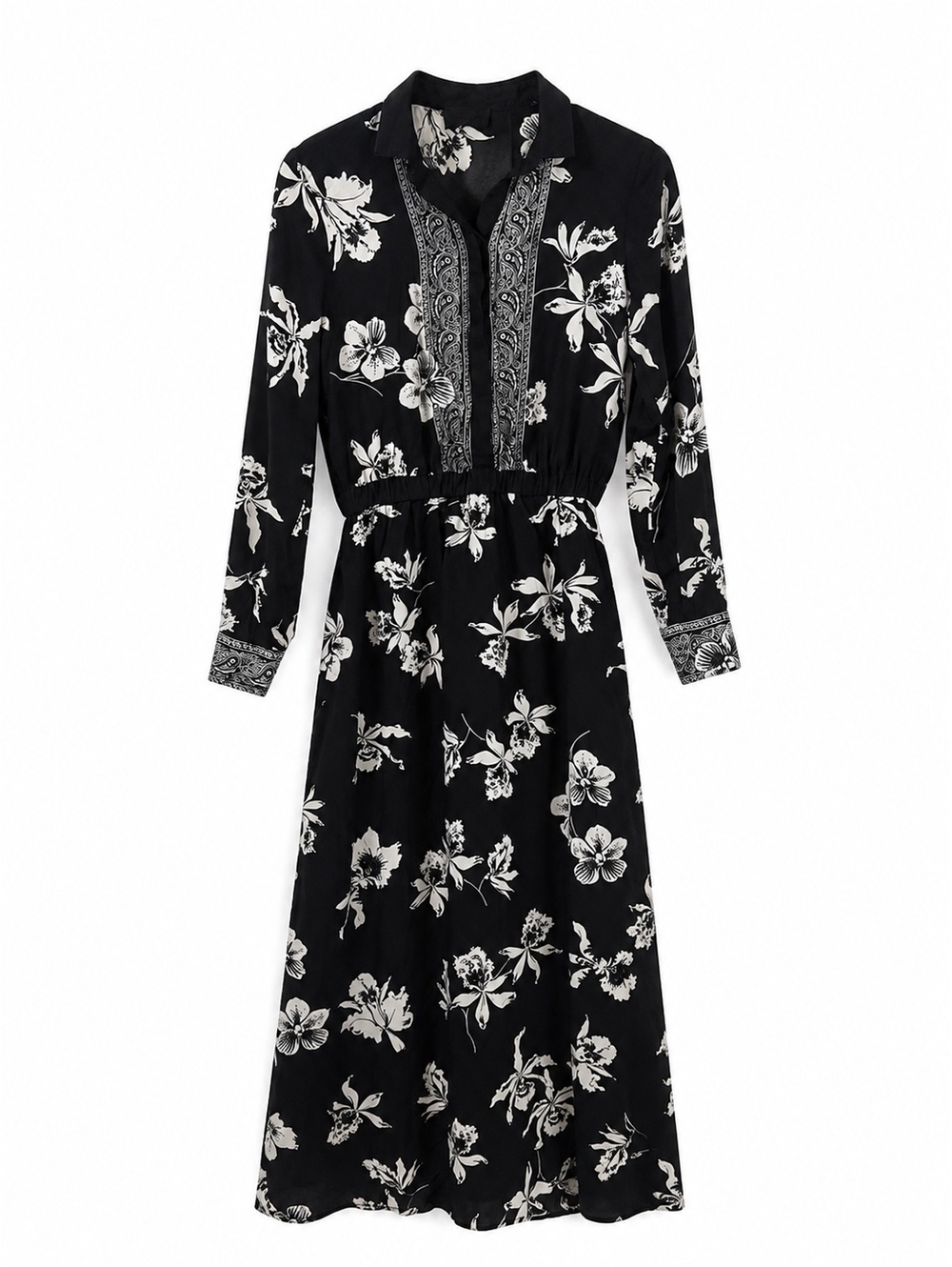 The Kooples Black and White Floral Midi Dress Size 1